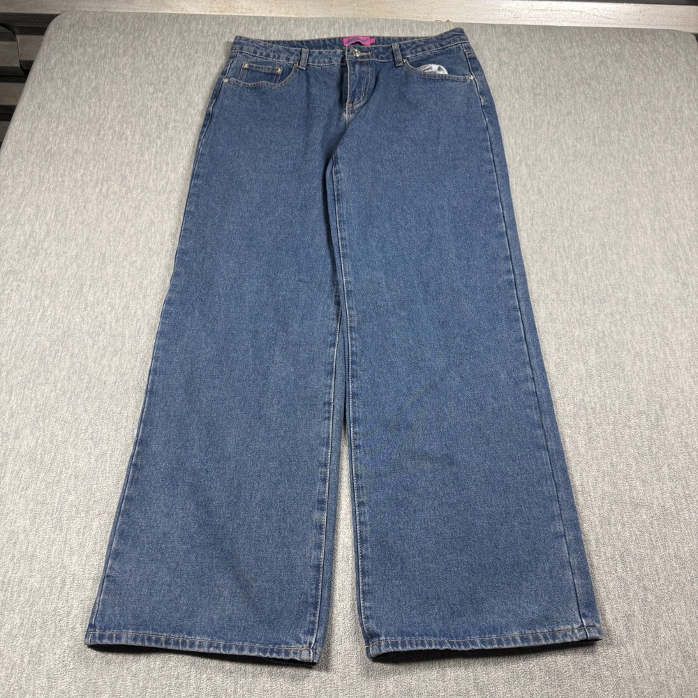 Edikted Jeans Womens L Blue Denim Wide Leg High Rise Y2K Streetwear Casual Pants